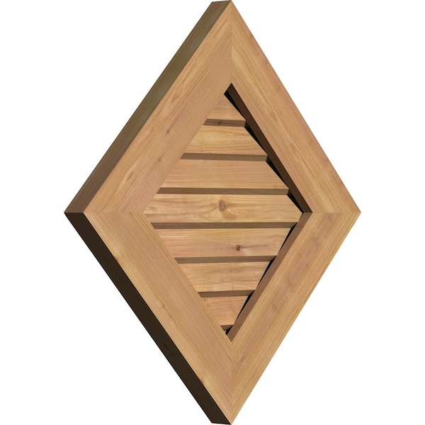 Diamond Gable Vent Non-Functional, Western Red Cedar Gable Vent W/Decorative Face Frame, 14W X 14H